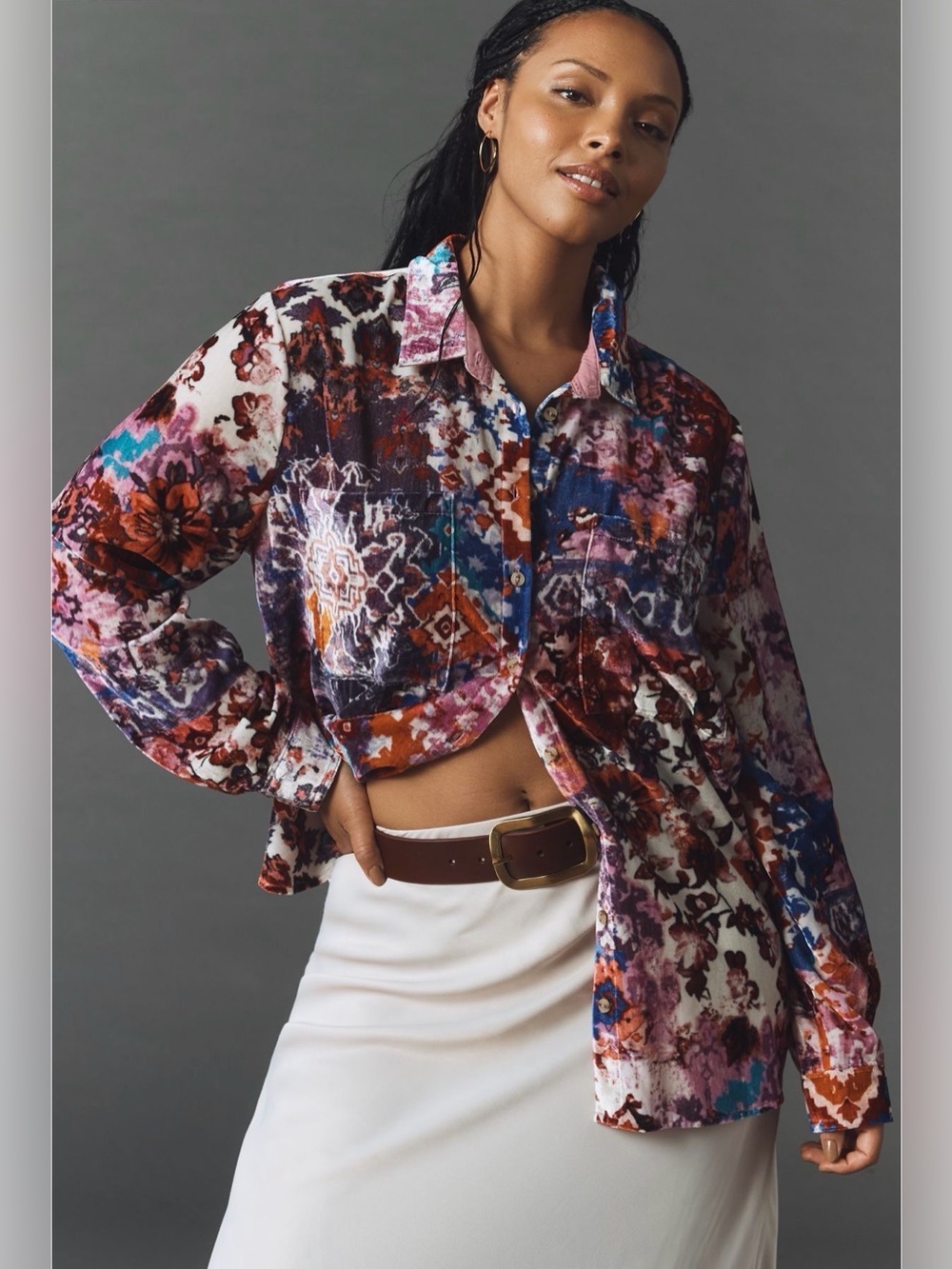 Anthropologie Hadley Velvet Relaxed Buttondown Shirt NWT